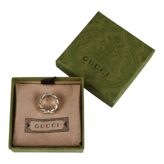 Authentic Gucci Sterling Silver Interlocking Curb Chain Ring