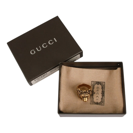Authentic Gucci Lion Head Motif Ring In Gold tone