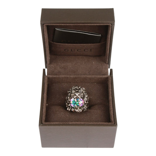 Authentic Gucci Crystal-Embellished Lion Head Ring