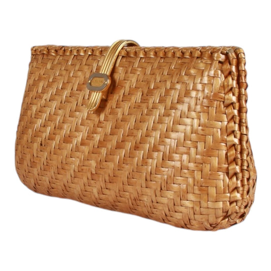 Authentic Lancel wicker rattan clutch with gold chain