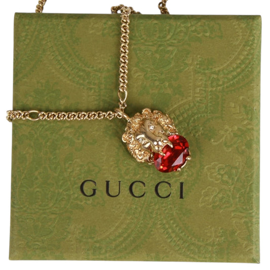 Authentic Gucci Lion Head Motif Red Gemstone necklace