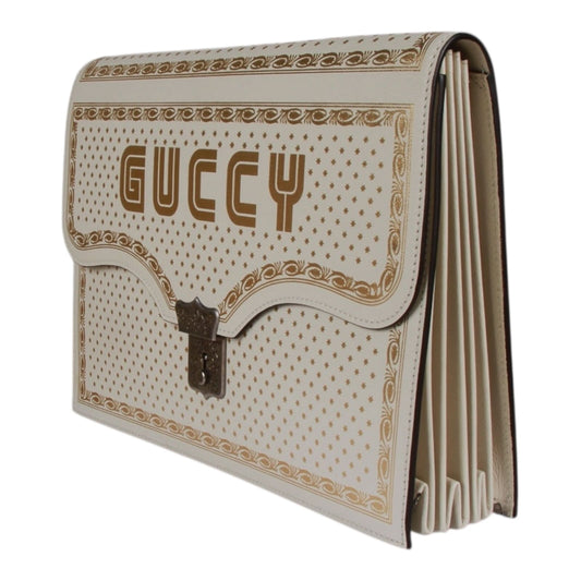 Authentic Gucci Key Lock Flap Portfolio Limited Edition Printed Leather