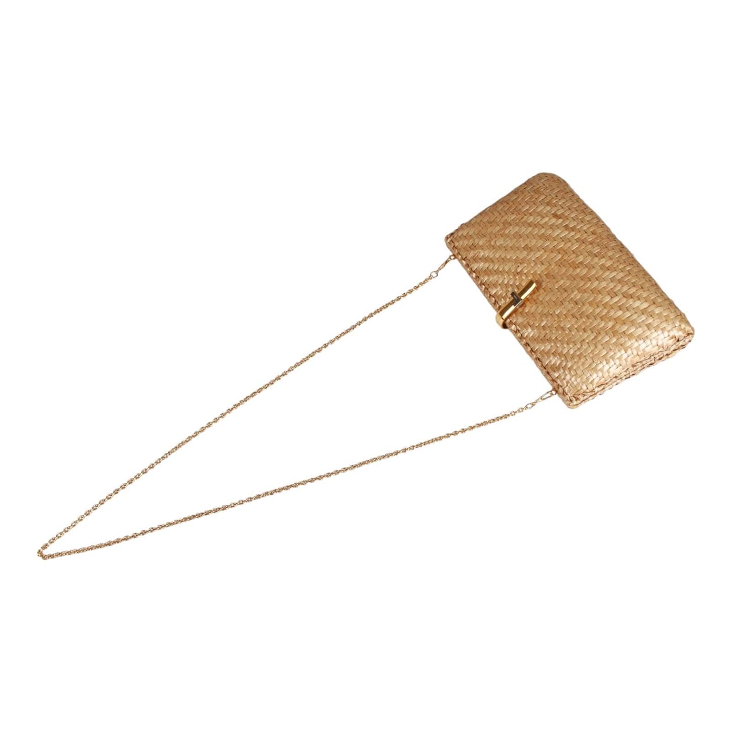 Authentic Lancel wicker rattan clutch with gold chain