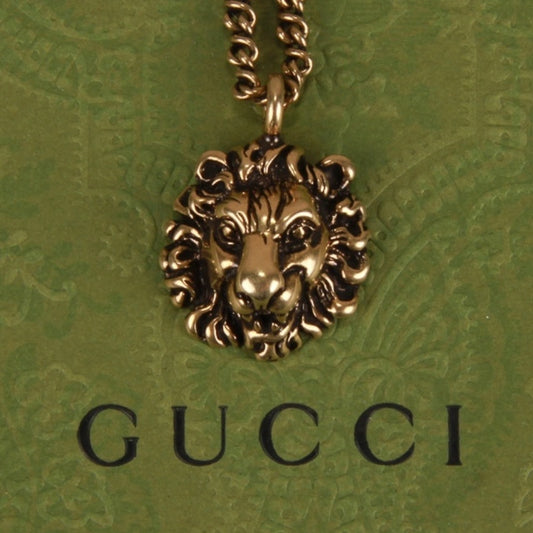 Authentic Gucci Lion Head Motif Brass necklace