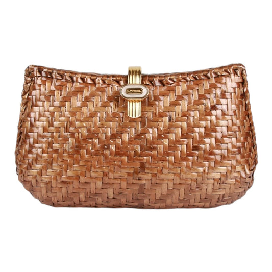 Authentic Lancel wicker rattan clutch with gold chain