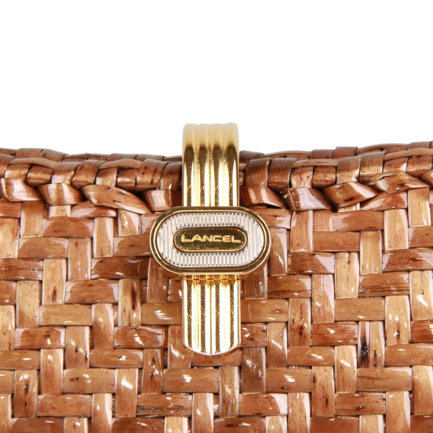 Authentic Lancel wicker rattan clutch with gold chain