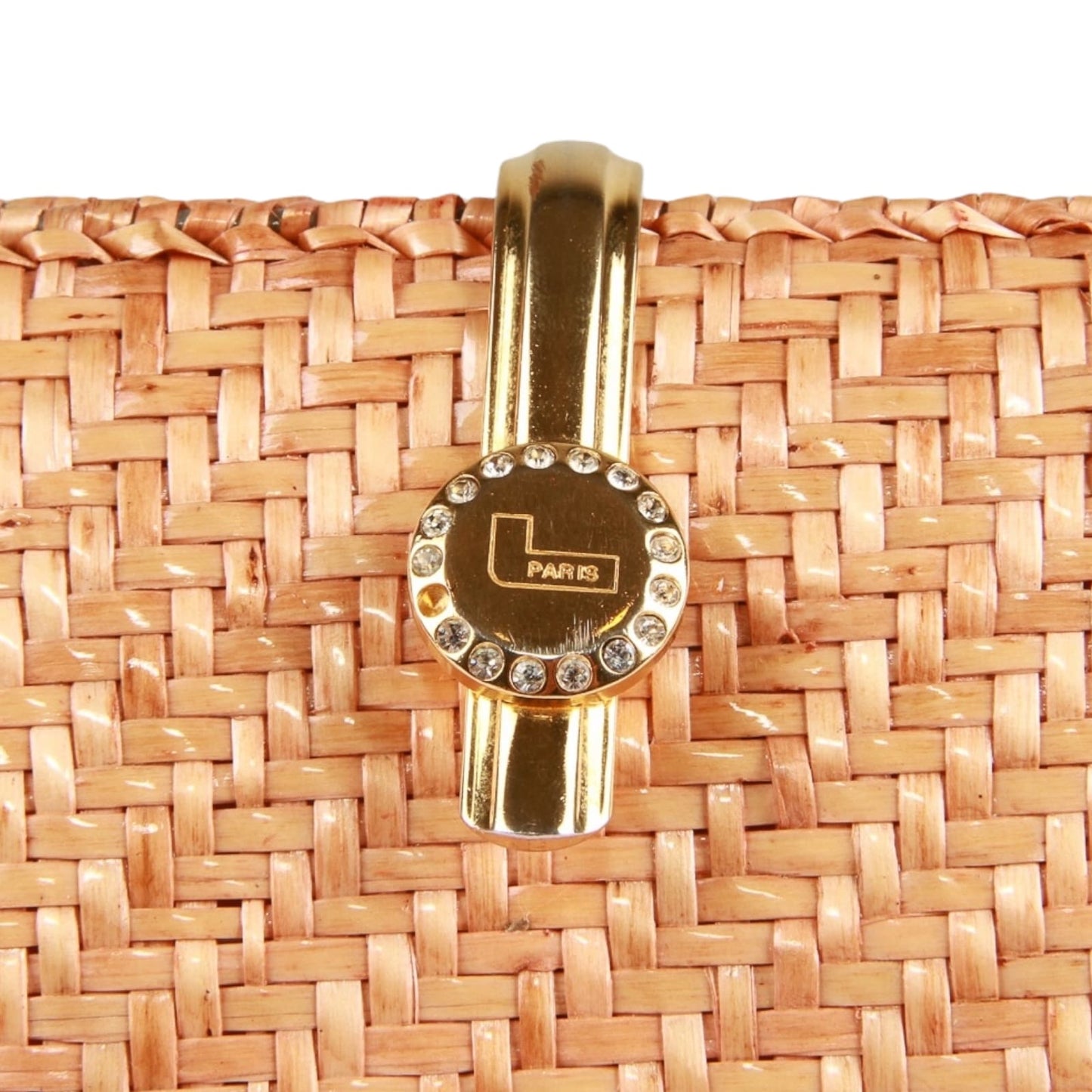 Authentic Lancel wicker rattan clutch with gold chain