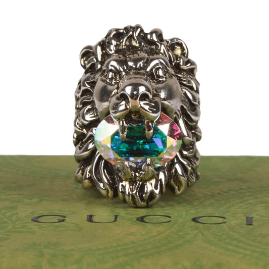 Authentic Gucci Crystal-Embellished Lion Head Ring