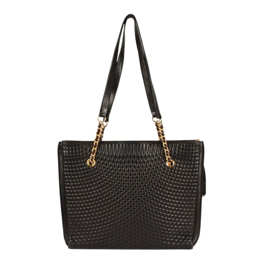 Authentic Bally black soft diamond stitched leather shoulder bag