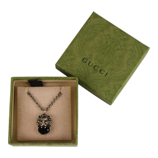Gucci Lion Head Motif Black Gemstone necklace