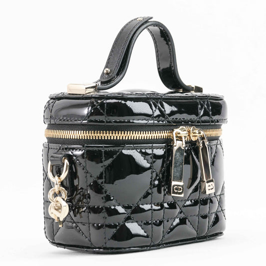 CHRISTIAN DIOR Lambskin Cannage Micro Lady Dior Vanity Case in Black