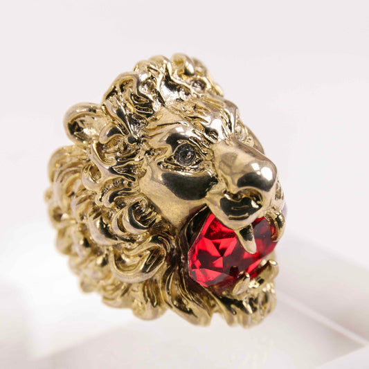 Gucci Lion Head Ring with Red Crystal