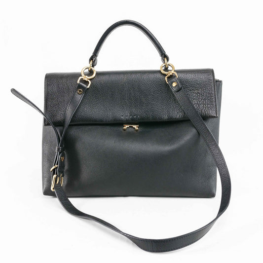 Marni Black Leather Flap Satchel Bag