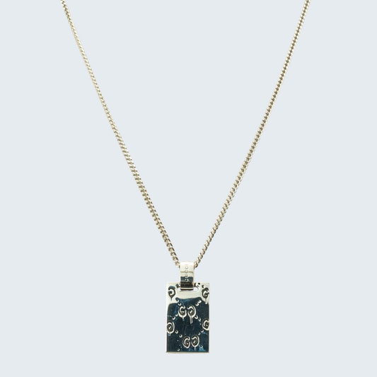 Gucci Polished Silver Ghost Dog Tag Pendant Necklace