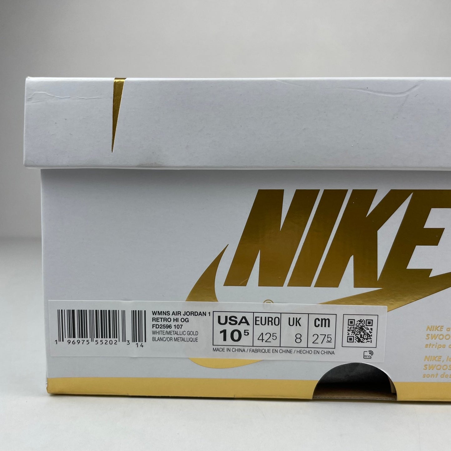 Nike Jordan 1 Retro High OG Metallic Gold (Women's) - EU 42.5/UK 8/US 10.5/CM 27.5