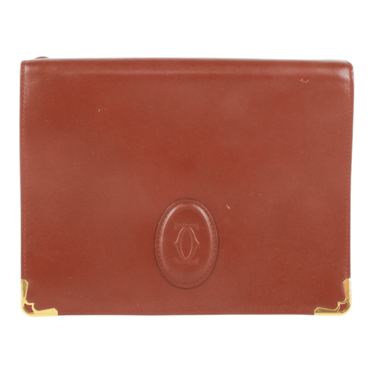 Authentic Must De Cartier Bordeaux leather clutch purse