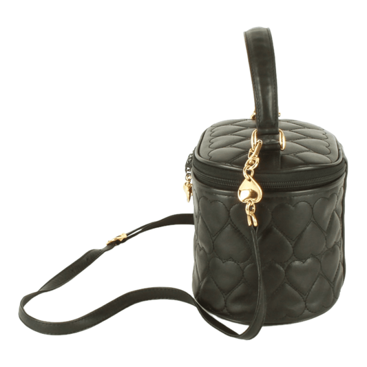 Vintage Moschino heart shape quilted lambskin 2 way cosmetics purse