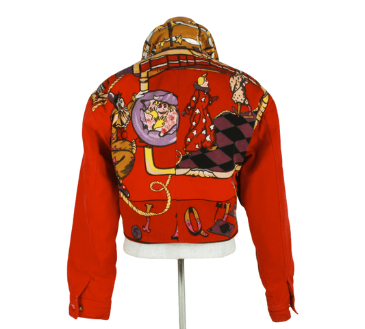 Authentic Versace Jean Couture vintage colorful clown print denim jacket red