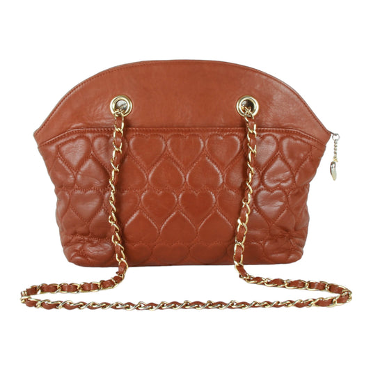 Vintage Moschino heart shape quilted calfskin Gold chain strap purse