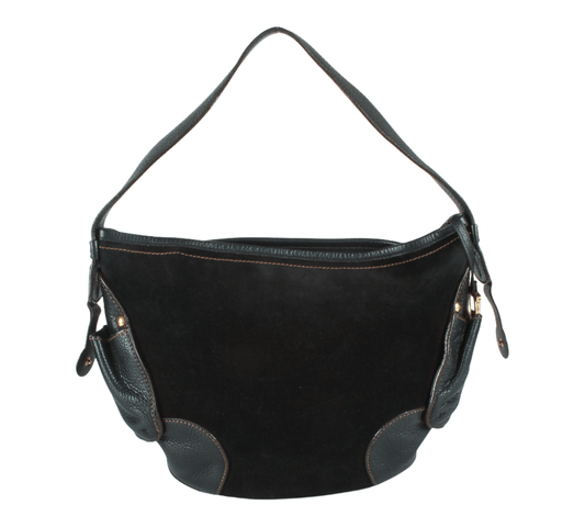 Authentic Salvatore Ferragamo black suede & leather shoulder bag