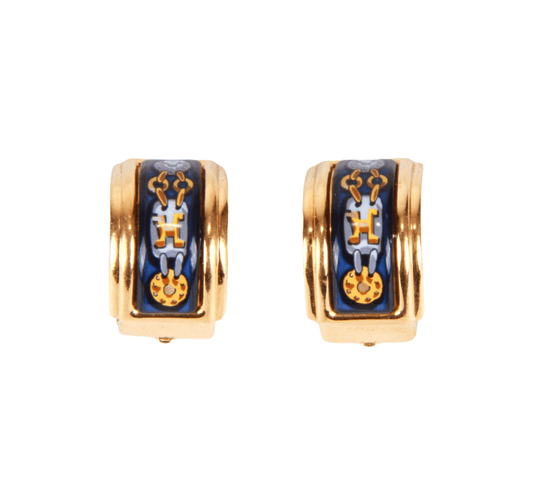 Authentic Hermès Gold tone & enamel horizontal pennant clip on earring