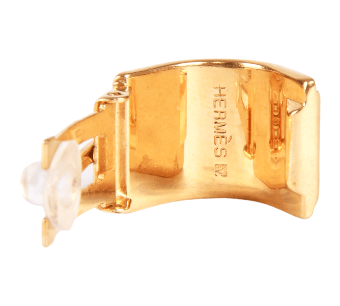 Authentic Hermès Gold tone & enamel horizontal pennant clip on earring