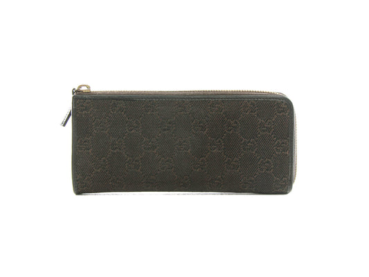 Gucci Brown Denim GG Logo Zip Around Wallet