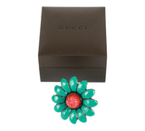 Authentic Gucci GG Marmont Sterling Silver Turquoise Enamel Flower Ring