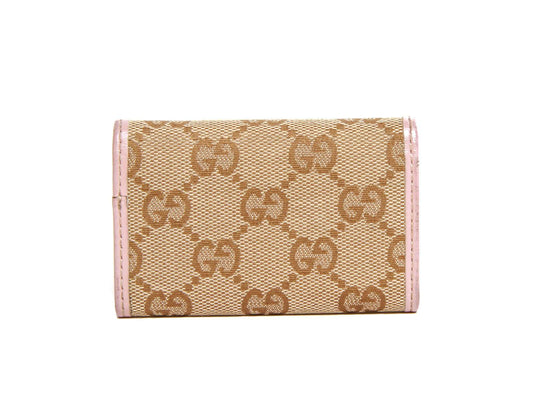 Gucci monogram canvas pink leather trim key case