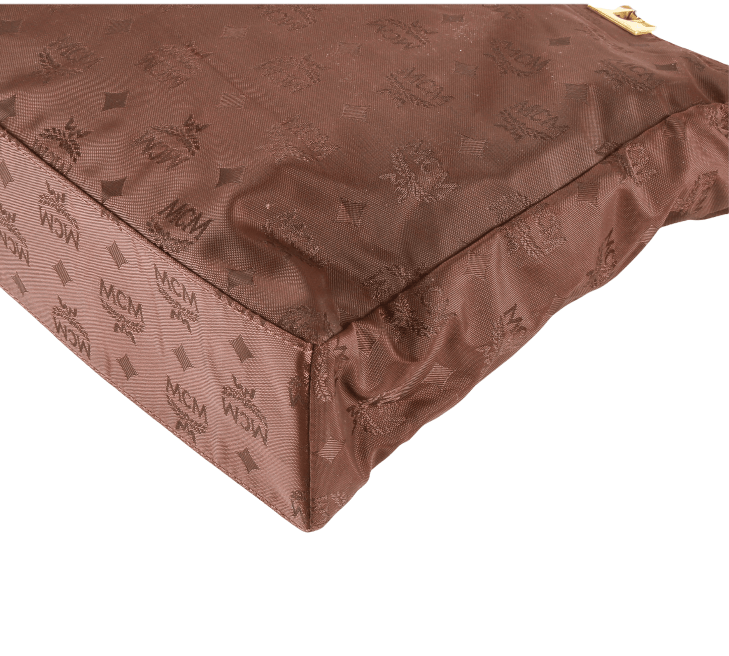 Authentic MCM Logos Pattern Shoulder Tote Bag brown