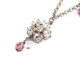 Authentic Salvatore Ferragamo silver chain crystal flower pendant necklace