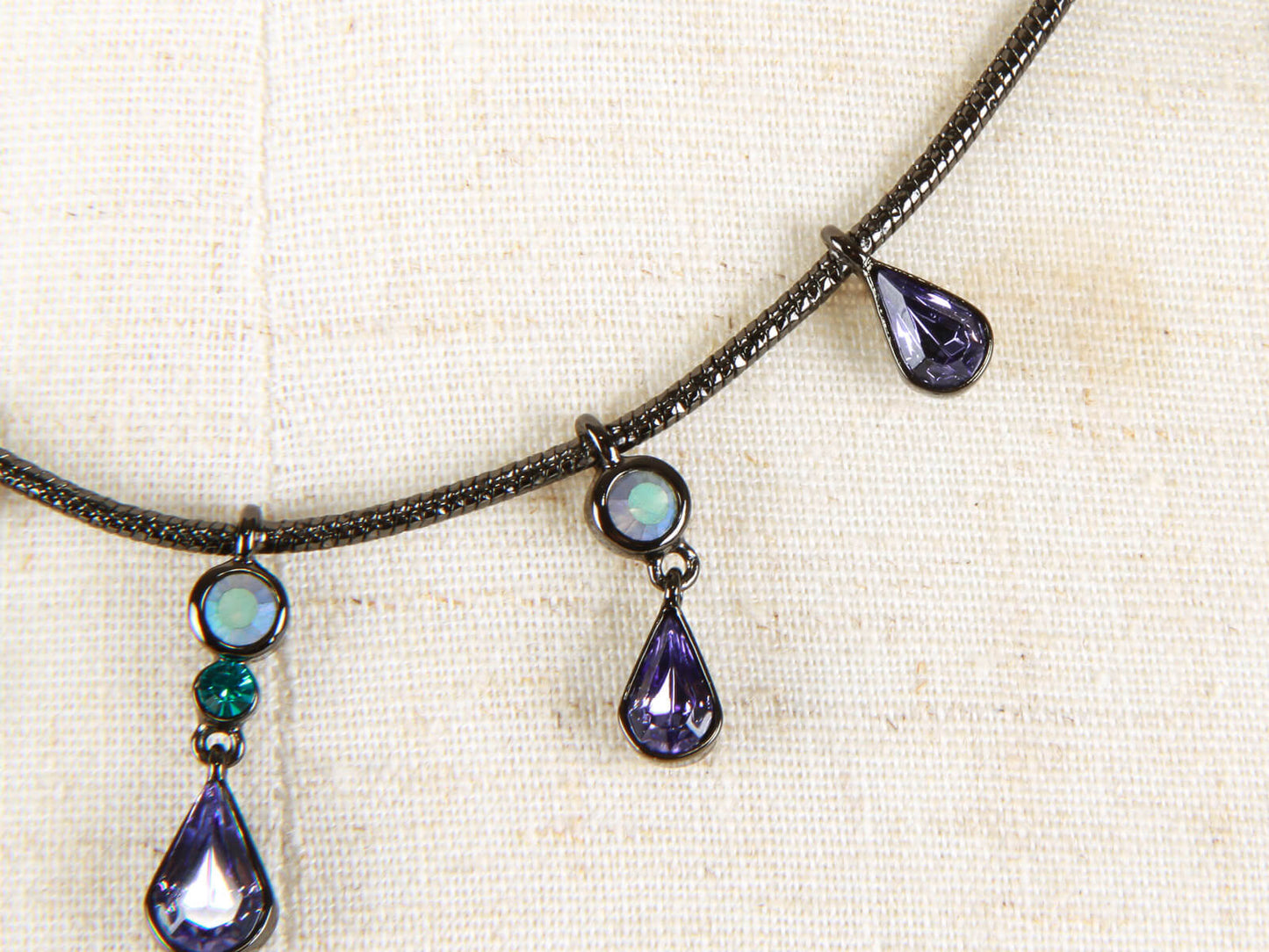 Authentic Vintage Givenchy hematite black gunmetal drop choker necklace