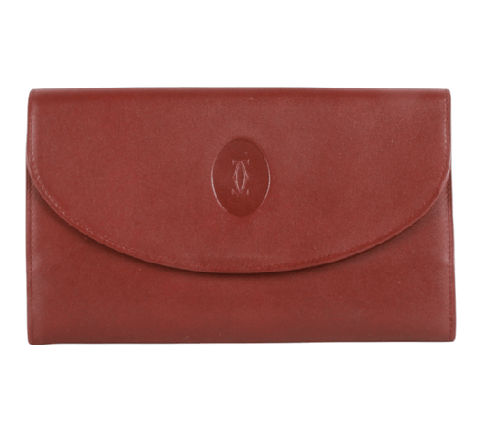 Authentic Must De Cartier tri-fold kisslock long clutch wallet Bordeaux Leather