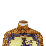 Authentic Versace Gold Baroque and Leopard Print Silk Blouse With Equestrian rider
