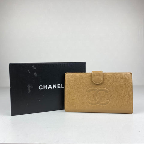 Authentic Chanel Yellow Quilted Leather CC Classic Bifold Long Wallet