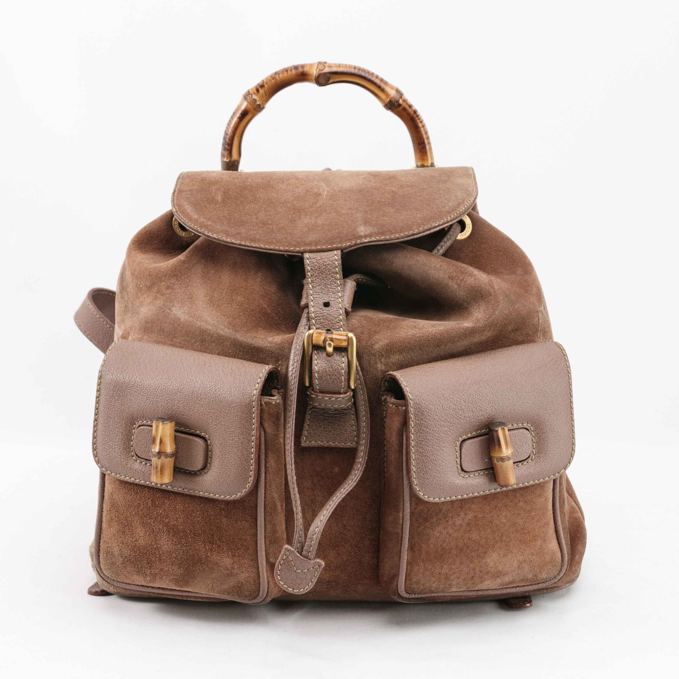 Gucci Suede Bamboo Handle Backpack