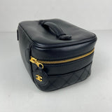 Authentic Black Quilted Lambskin CC Zipper pull Vanity Case