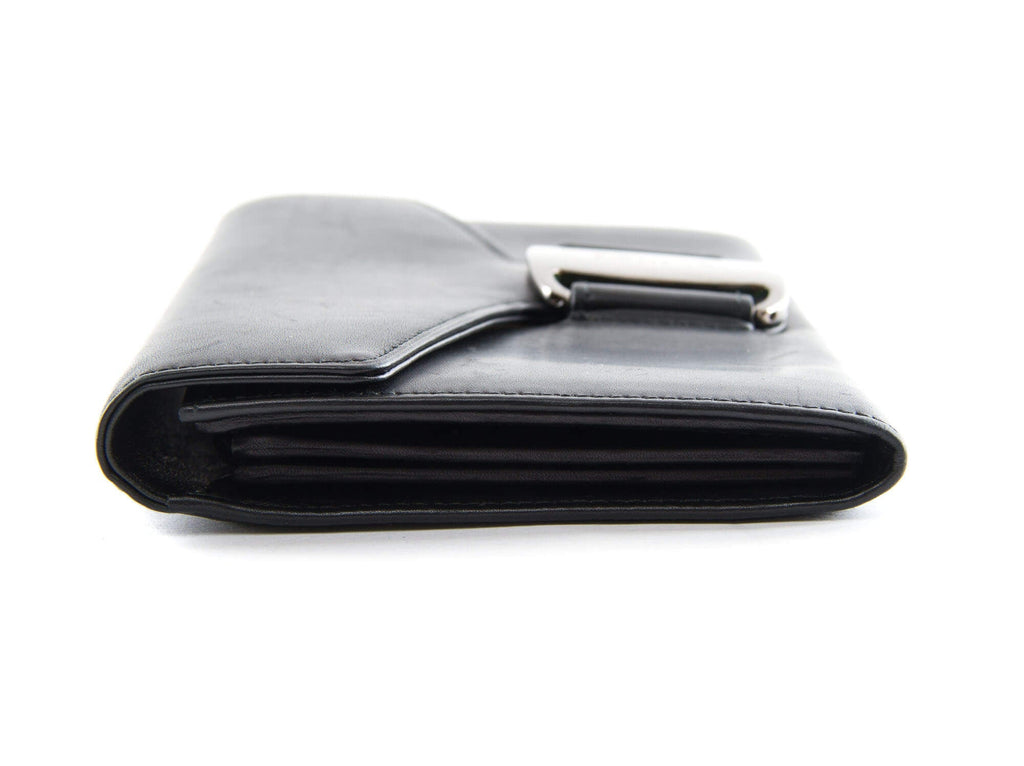 Authentic Salvatore Ferragamo Black leather bi-fold long wallet