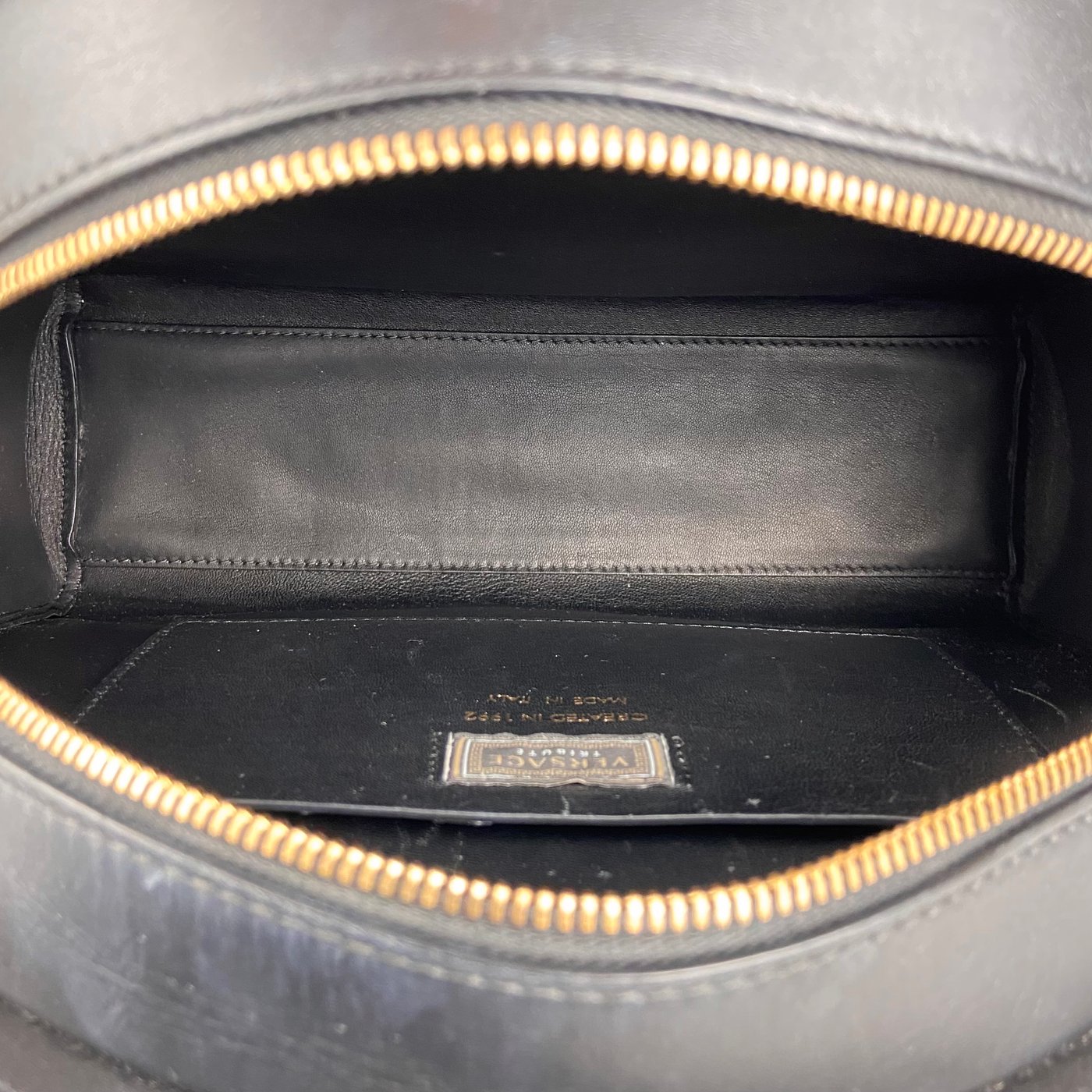 Versace Medusa Studded Dome Bag in Black Leather