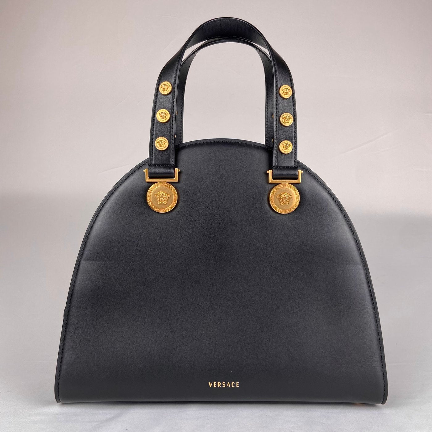 Versace Medusa Studded Dome Bag in Black Leather