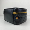 Authentic Black Quilted Lambskin CC Zipper pull Vanity Case