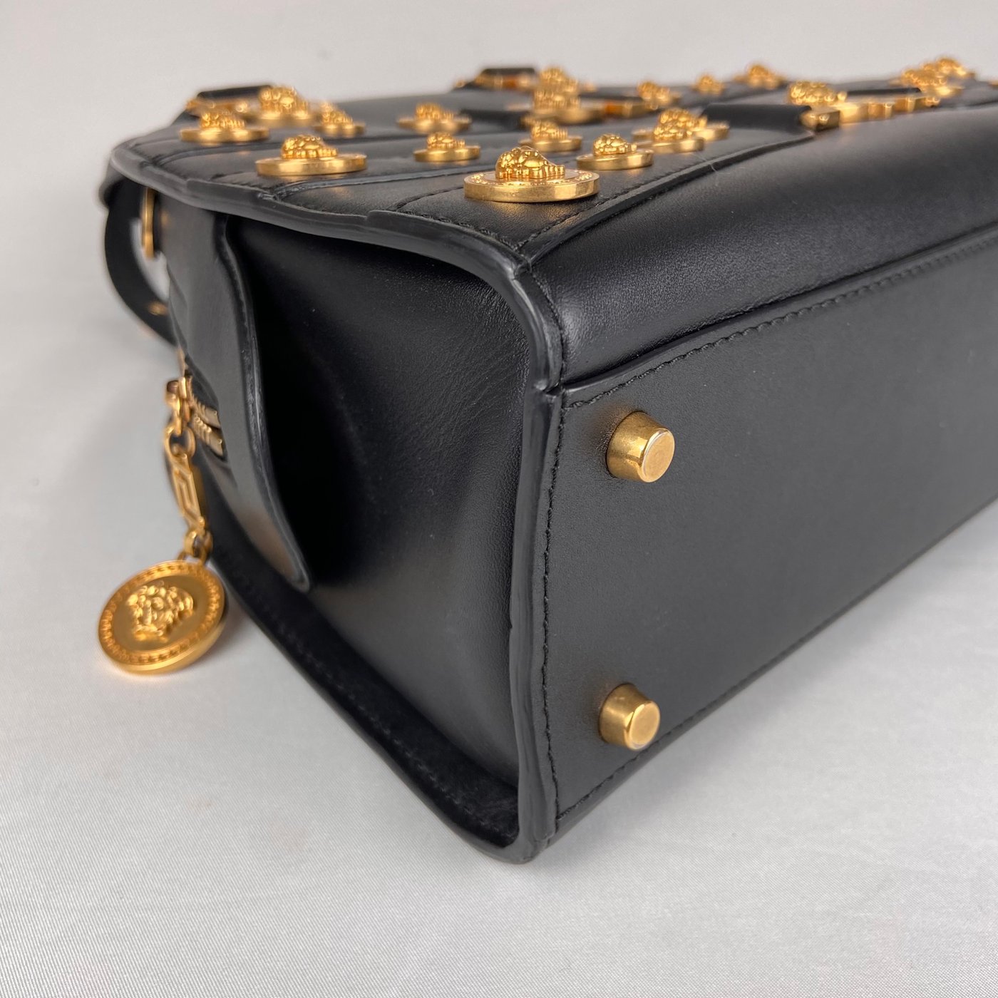 Versace Medusa Studded Dome Bag in Black Leather