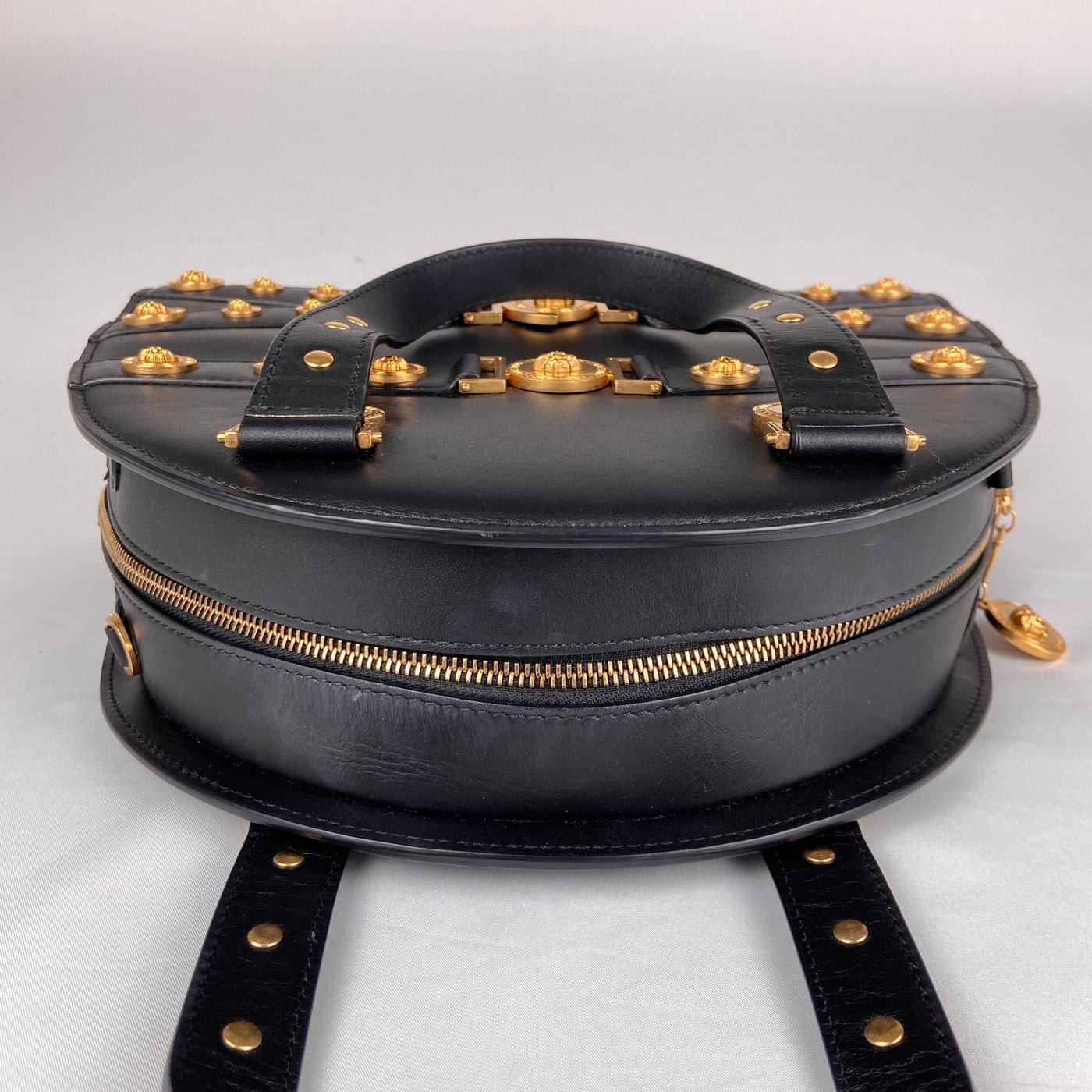 Versace Medusa Studded Dome Bag in Black Leather