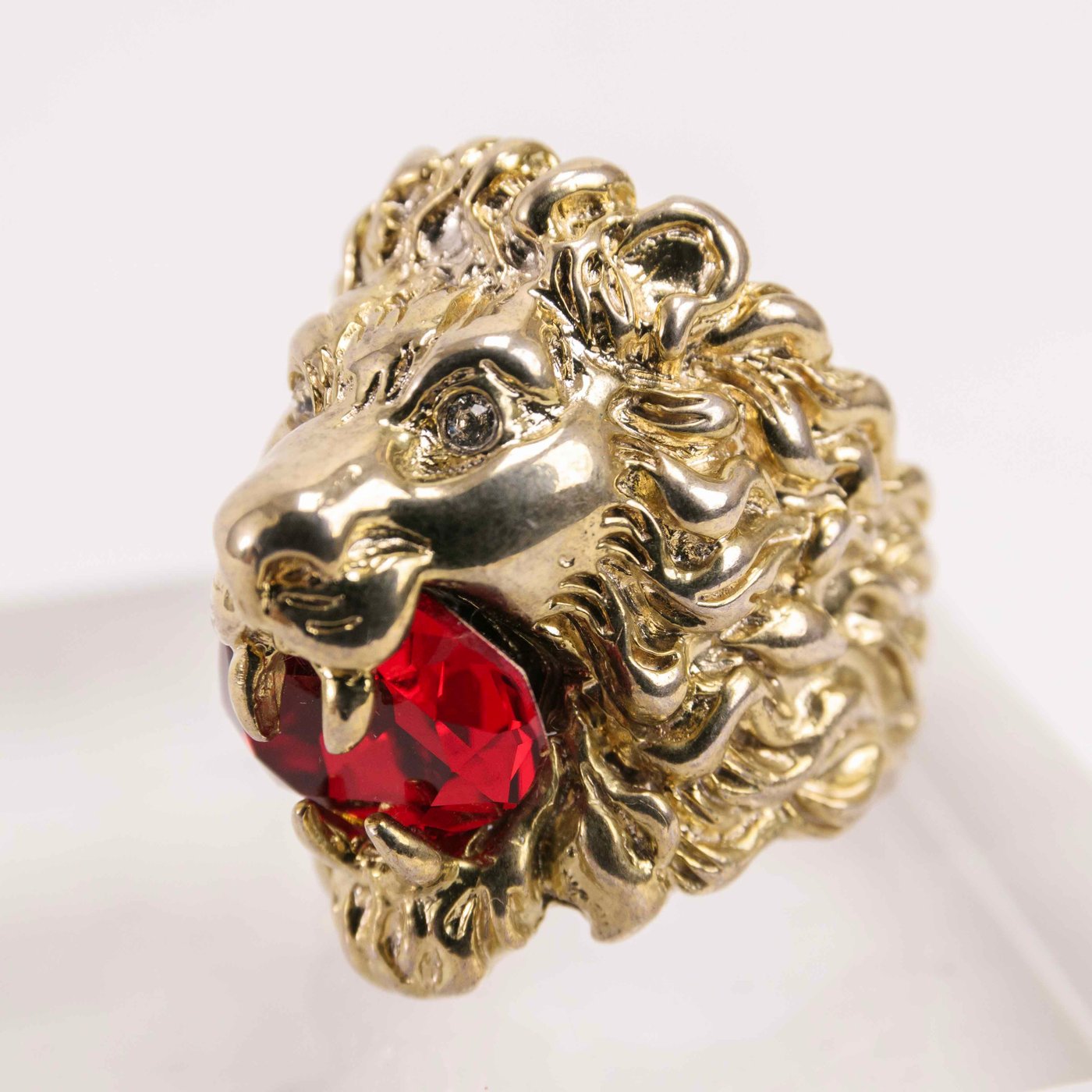 Gucci Lion Head Ring with Red Crystal