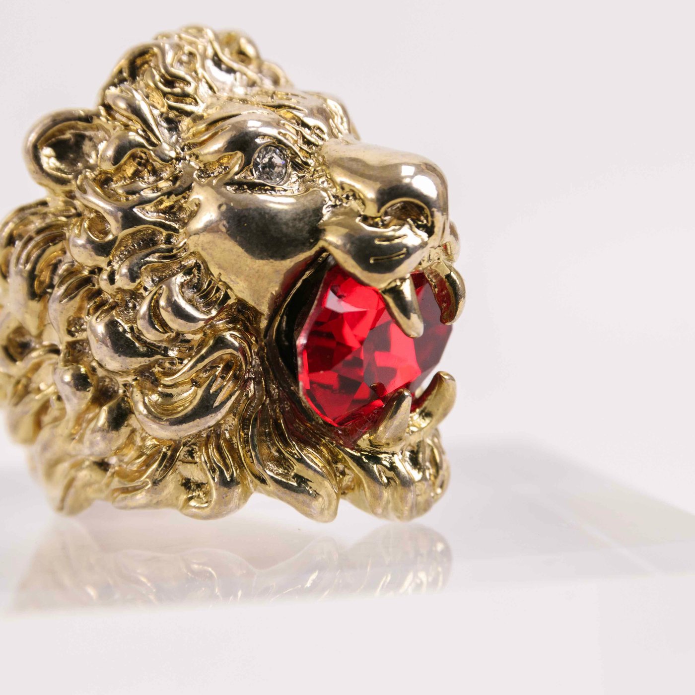 Gucci Lion Head Ring with Red Crystal