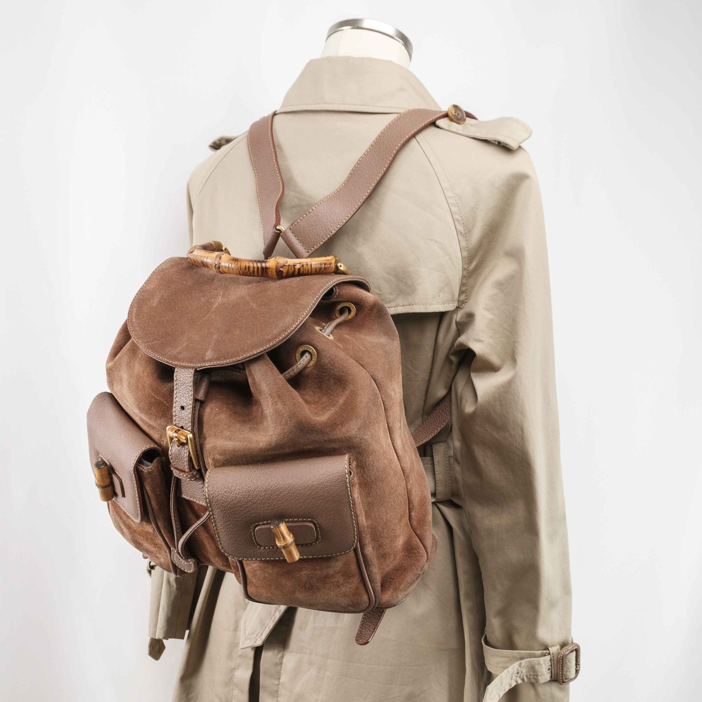 Gucci Suede Bamboo Handle Backpack