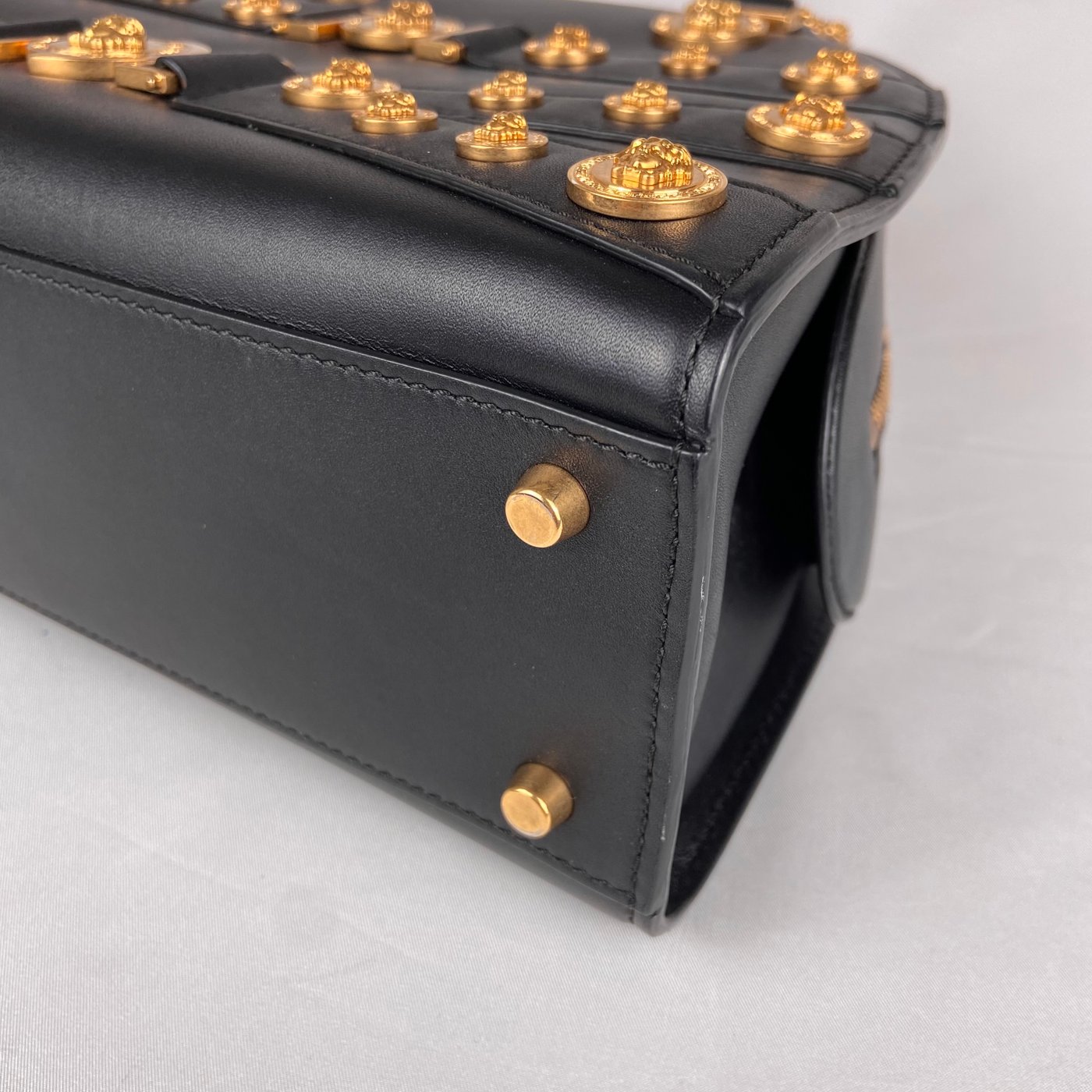 Versace Medusa Studded Dome Bag in Black Leather