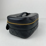 Authentic Black Quilted Lambskin CC Zipper pull Vanity Case