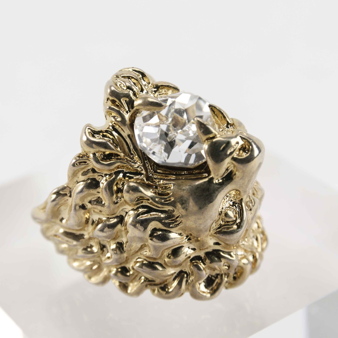 Gucci Lion Head Ring with Clear Crystal