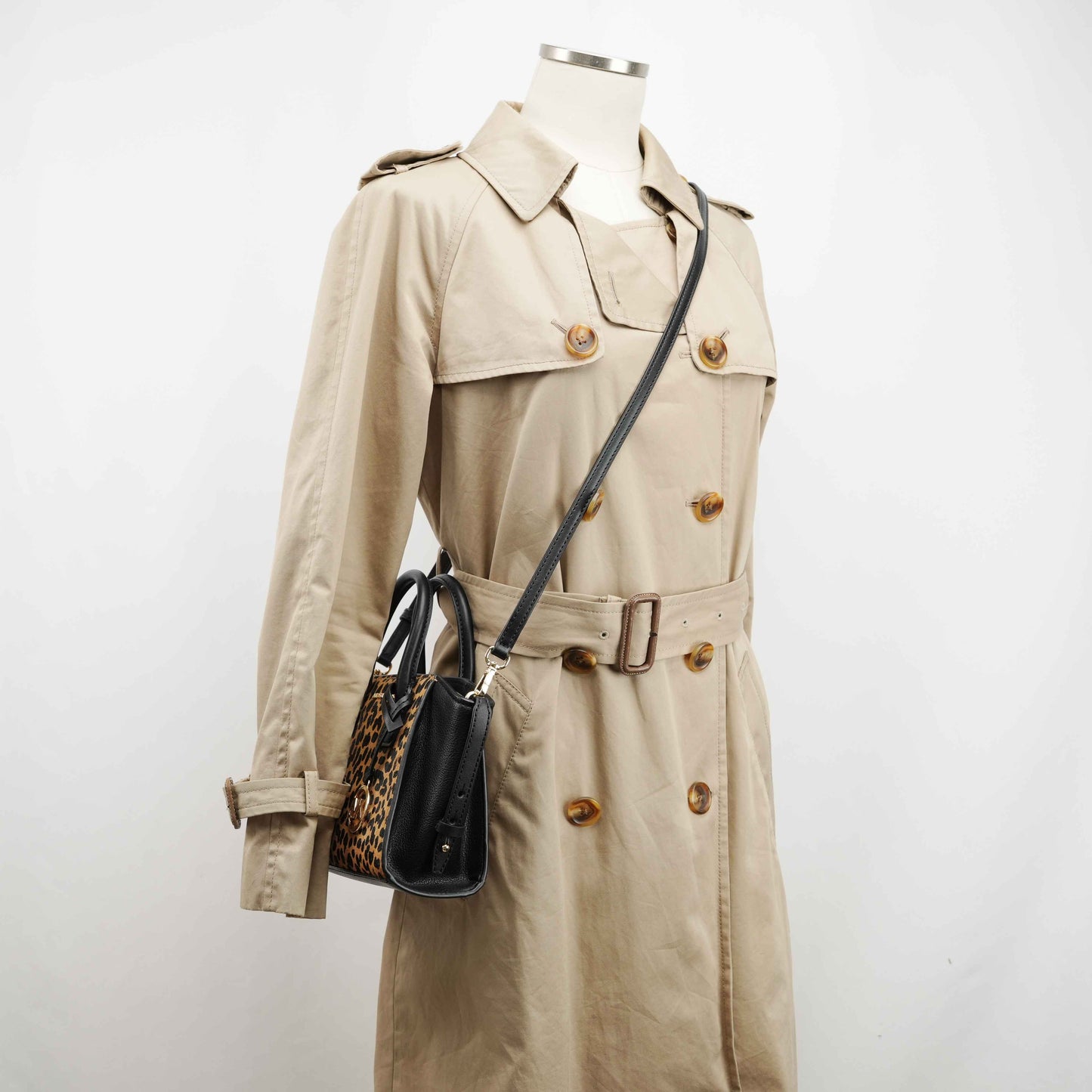 Michael Kors Mercer Gallery Small Leopard Print & Black Leather Satchel Bag